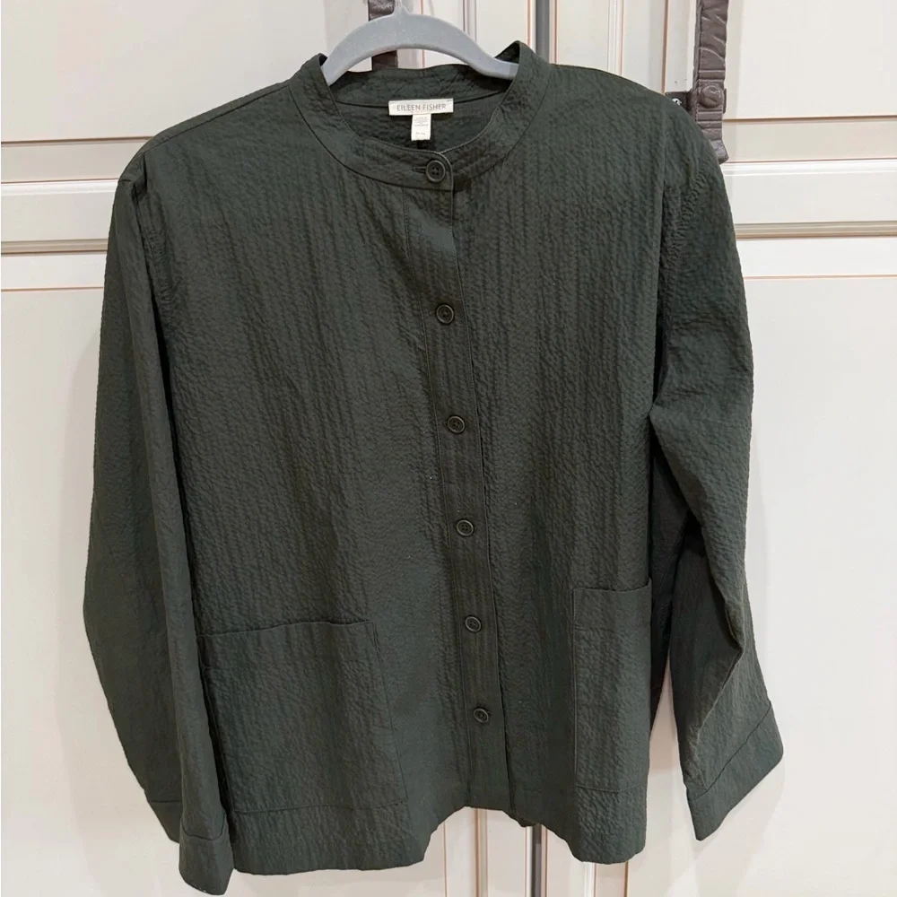 Eileen Fisher Organic Cotton Pucker Mandarin Collar Jacket (104)